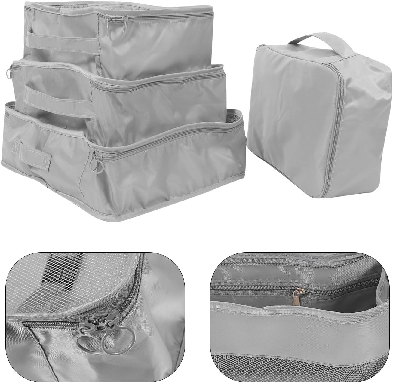 VILLCASE 8pcs Waterproof Travel Organizer Bag Set with Packing Cubes and Clothes Storage Pouches, Gray Fabric Suitcase Organizer for Luggage and Trip Packing